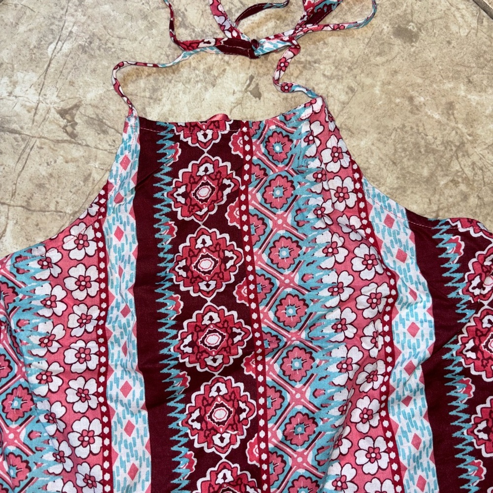 Boho Halter Top with Pink and Blue Patterns - Picture 2 of 3